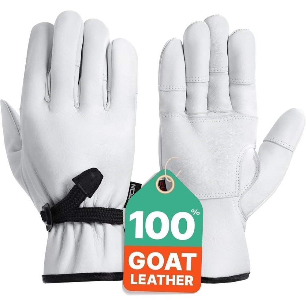 Leather Work Gloves with Reinforced Palms and Fingers and Adjustable Wrists
